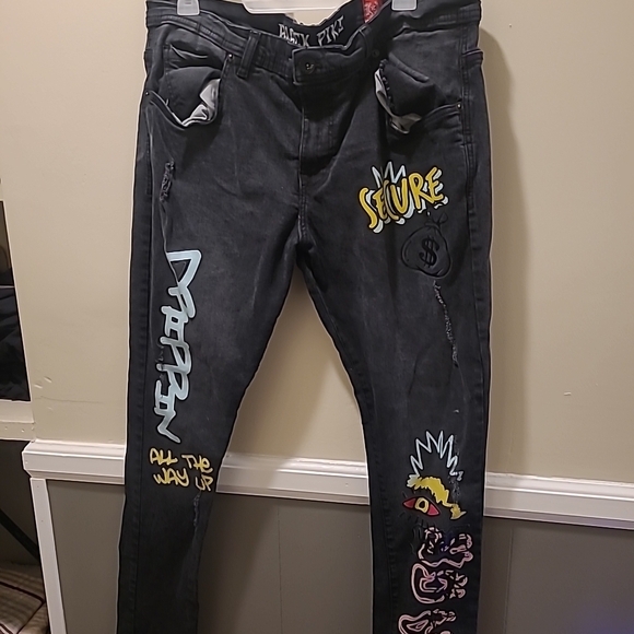 Black Pike Other - Black Pike Men's Jeans 38x32  Colorful Graphic Print Hemmed